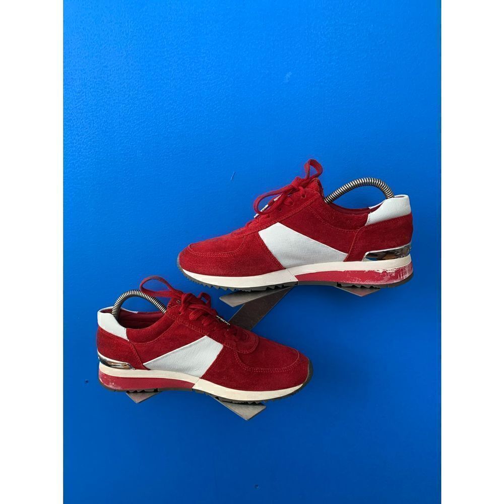 Michael Kors Allie Red Trainers Lace Up Suede Sneakers Size 8.5M - Picture 2 of 4